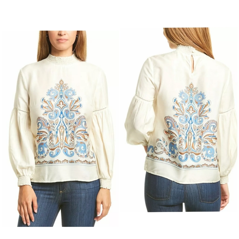 J.McLanghin Mock Neck Blouse Silk Blend
